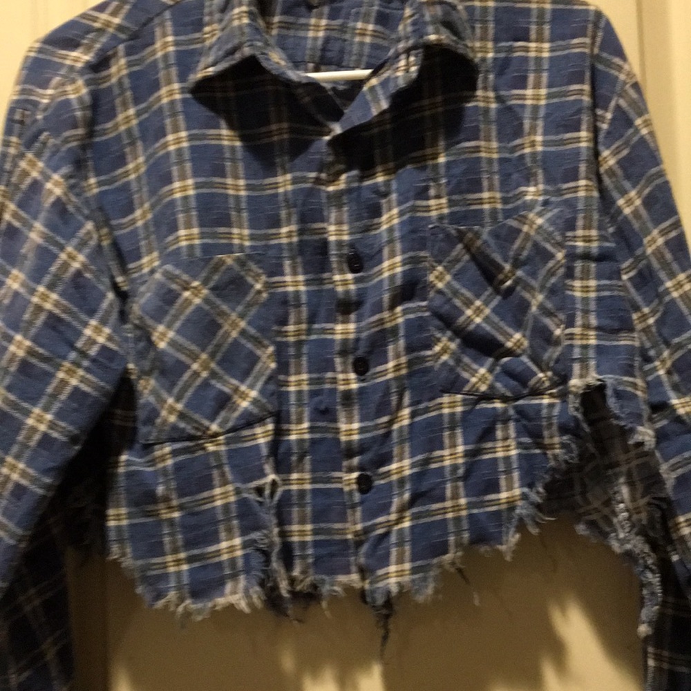 Patchwork Distress Crop Button Down Flannel Lg Sl… - image 5